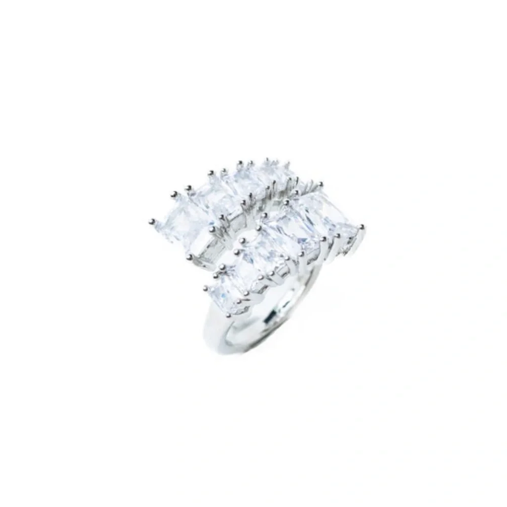 New in Bag Monaco Silver Rhodium Plated Crystal Ring By Alexa Rae - Picture 3 of 5